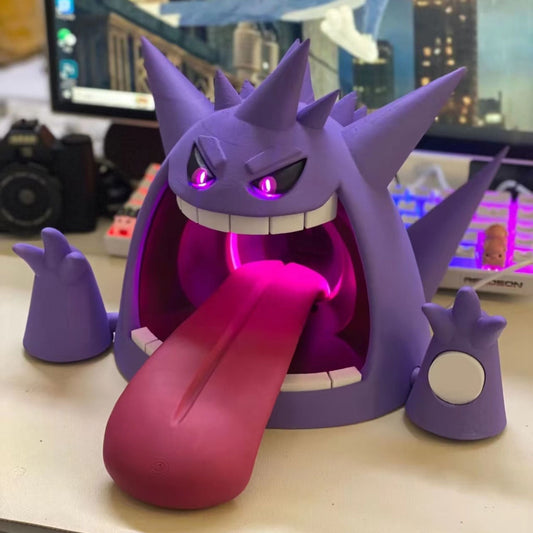 Gengar Charger Main Image - 3D printed Gengar Gigantamax Charger with wireless MagSafe charging. Perfect custom handmade gift for Pokémon fans.